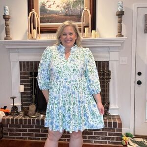 Chic Floral Mini Dress in Blue and Green